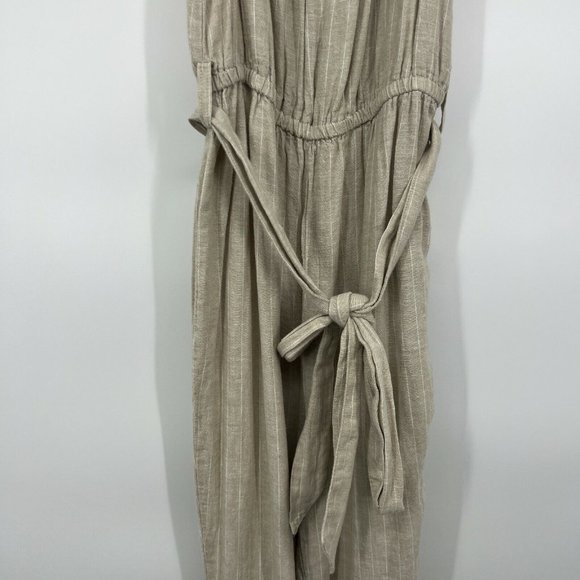 Universal Thread Jumpsuit Off Shoulder Linen Belted Beige Stripe NWT - Picture 5 of 11